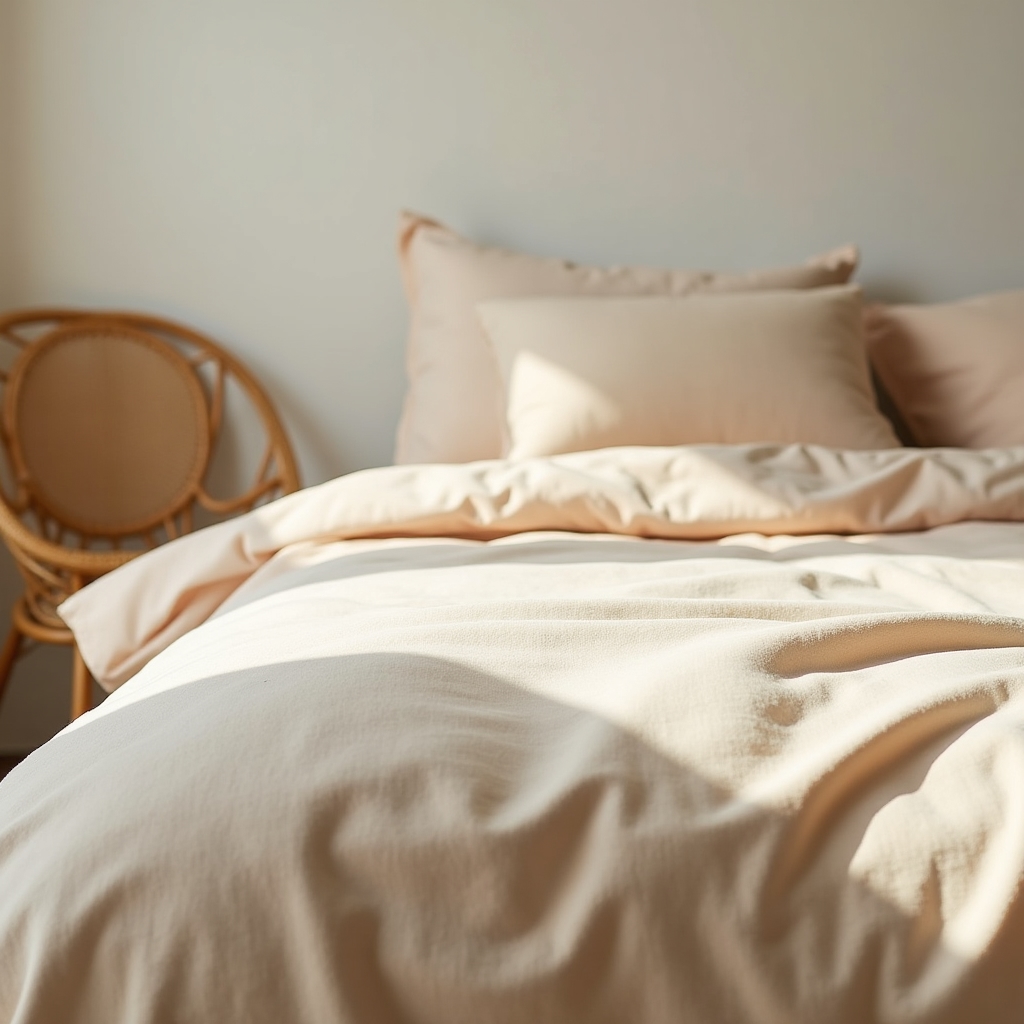 Baumwollbettwäsche-Set in hellem Schlafzimmer, Beispiel für unser Sortiment